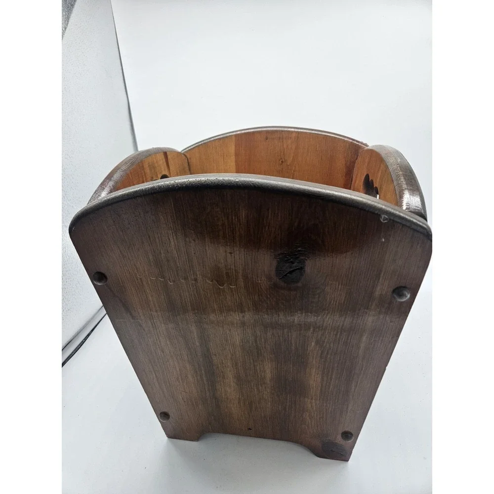 Handpainted Heavy Wooden Wastebasket / Storage Box